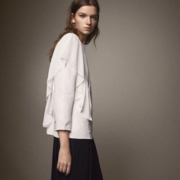 Massimo Dutti White Lace Overlay & Chiffon Boho Blouse - Picture 1 of 13